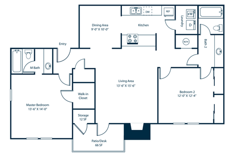 B1 Floor Plan 2 Bedroom 2 Bath at Madison Southpark Apartment Homes, Charlotte, 28226